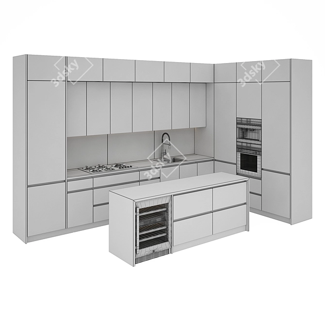 Modern Kitchen Set: Gas Hob, Oven, Coffee Machine, Wine Fridge, Sink & Hood 3D model image 6