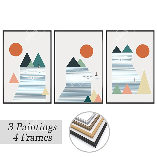 Artistic Trio: 3 Paintings & Multi-Framing Options 3D model image 1