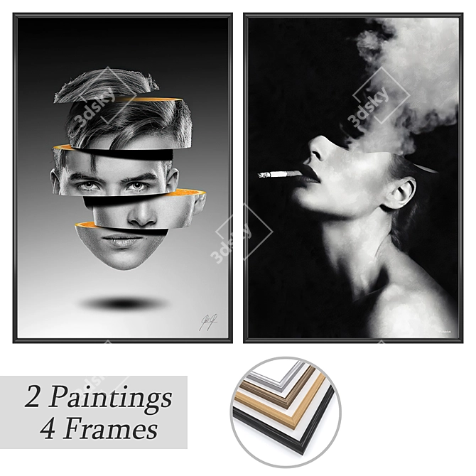 Contemporary Art Paintings Set 3D model image 1