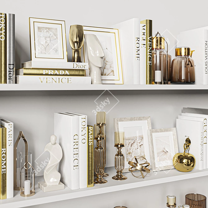 Elegant White & Gold Decor Set 3D model image 2