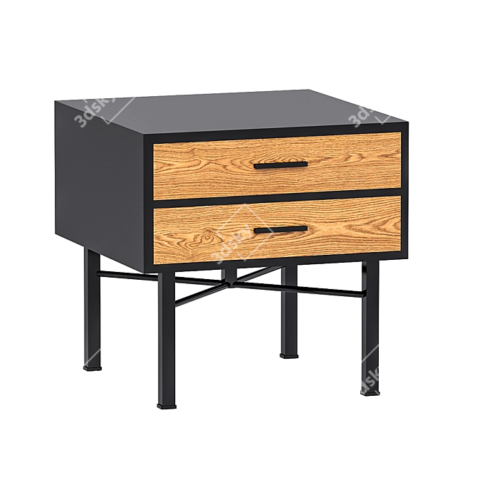 Elegant Bicolor Nightstand with Metal Legs 3D model image 1