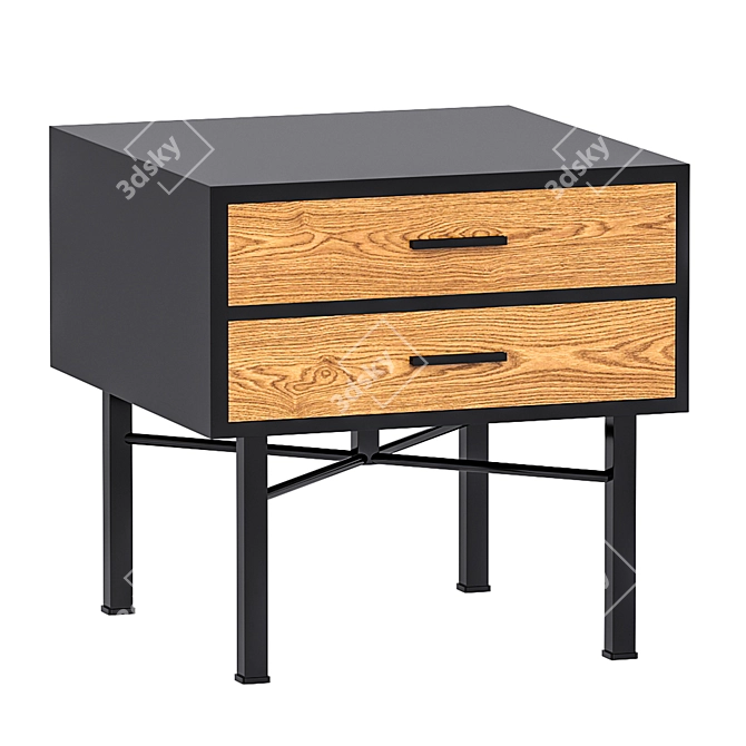 Elegant Bicolor Nightstand with Metal Legs 3D model image 3