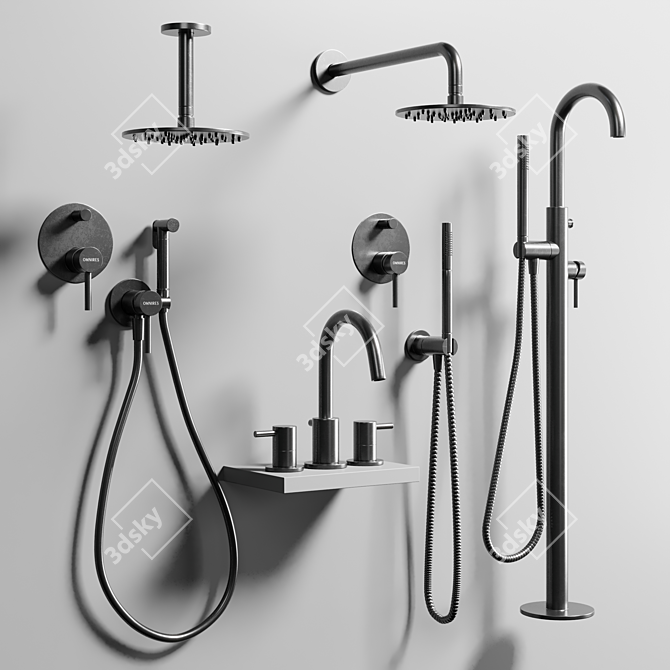 Omnires Y Collection: Black Steel Bath Faucet 3D model image 1