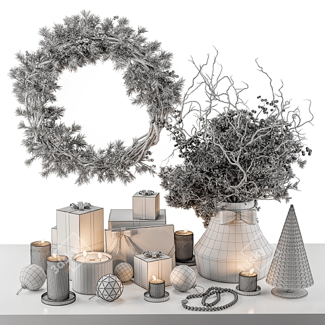 Festive Green Bouquet: Perfect Christmas Decoration 3D model image 5