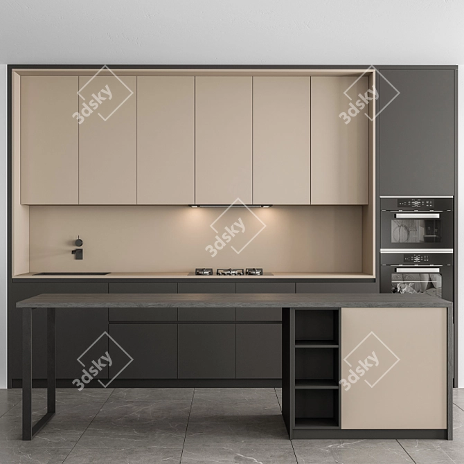 Modern Kitchen Cabinets - Black & Cream 3D model image 1