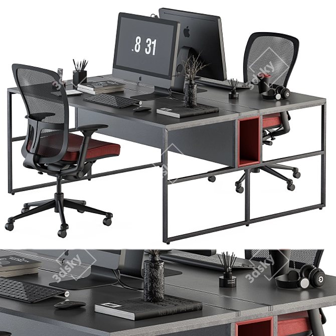 Red and Black Employee Set: Office Furniture 3D model image 1