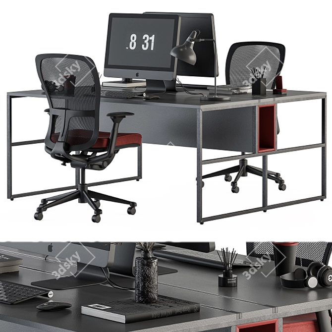 Red and Black Employee Set: Office Furniture 3D model image 2