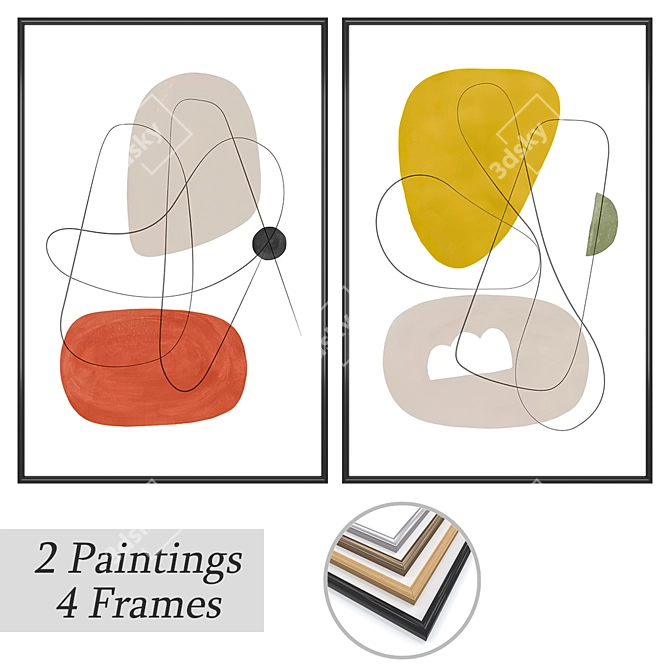 Elegant Framed Paintings Set 3D model image 1