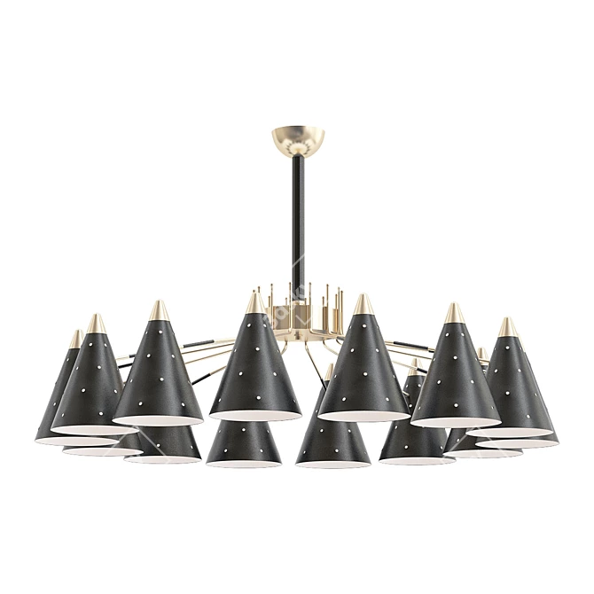 Brass Chandelier with Perforated Shades 3D model image 1