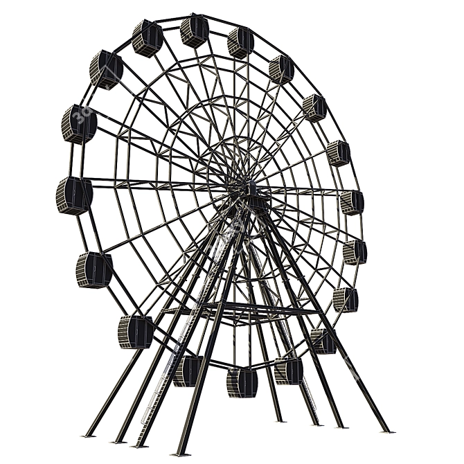 28m Ferris Wheel: Gray and Black, Night Illumination 3D model image 3