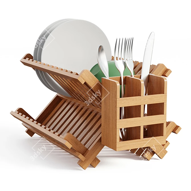 Bamboo Dish Rack: Stylish & Functional 3D model image 1