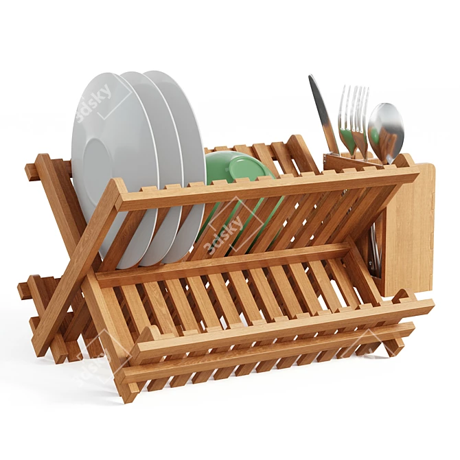 Bamboo Dish Rack: Stylish & Functional 3D model image 2