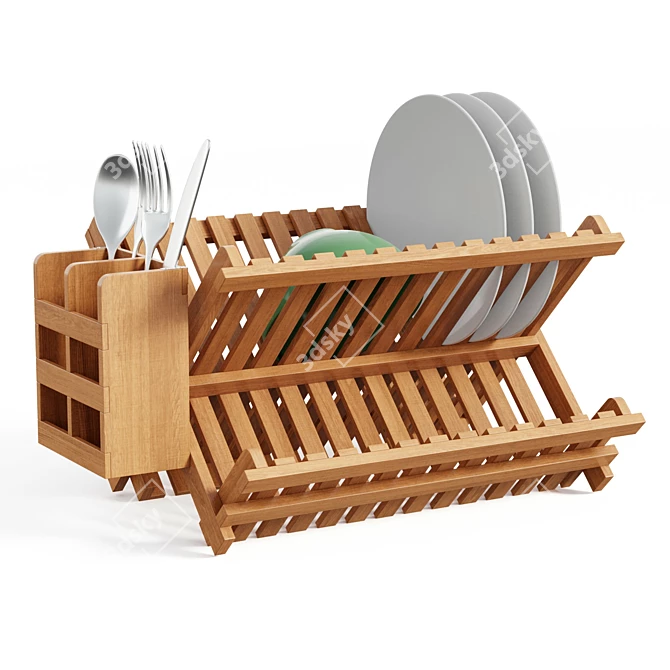 Bamboo Dish Rack: Stylish & Functional 3D model image 4
