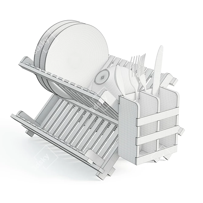 Bamboo Dish Rack: Stylish & Functional 3D model image 6