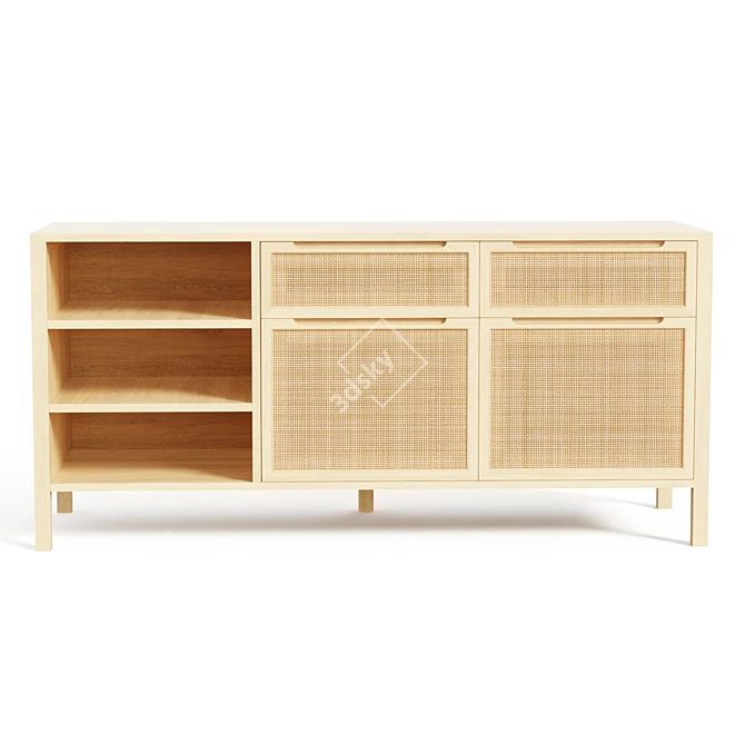 Handwoven Cane Storage Cabinet 3D model image 2