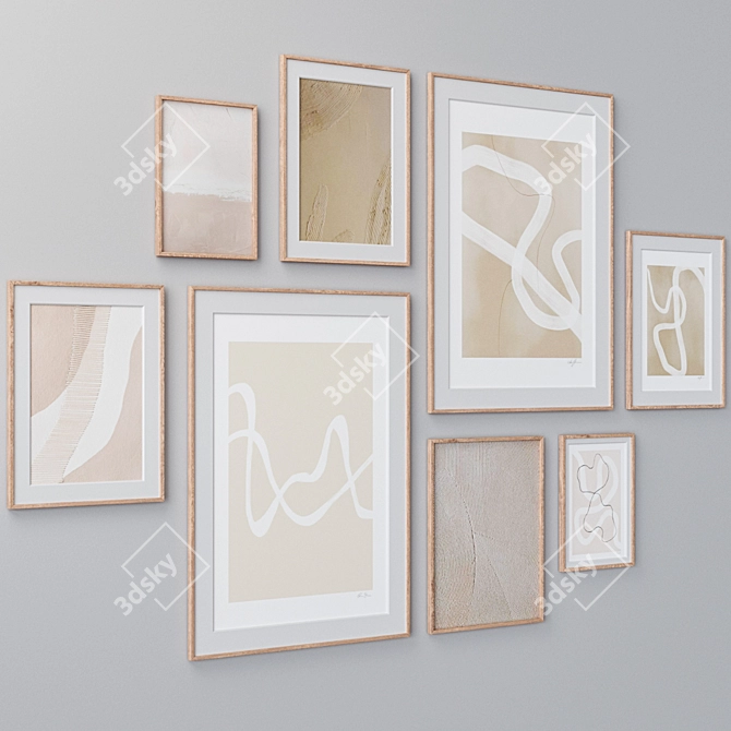 Versatile Set of Wall Paintings with Various Sizes and Frame Colors 3D model image 2