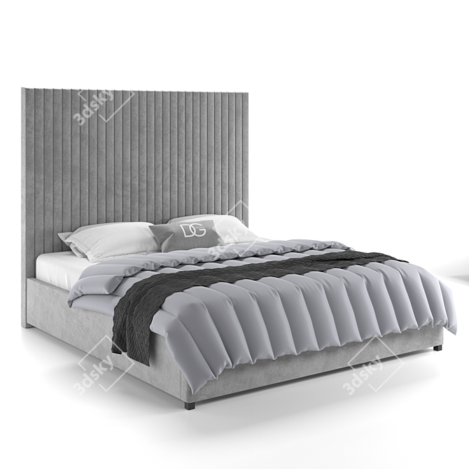 Elegant Gray Velvet Mora Bed 3D model image 1