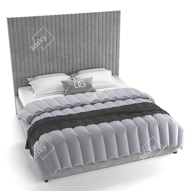 Elegant Gray Velvet Mora Bed 3D model image 3