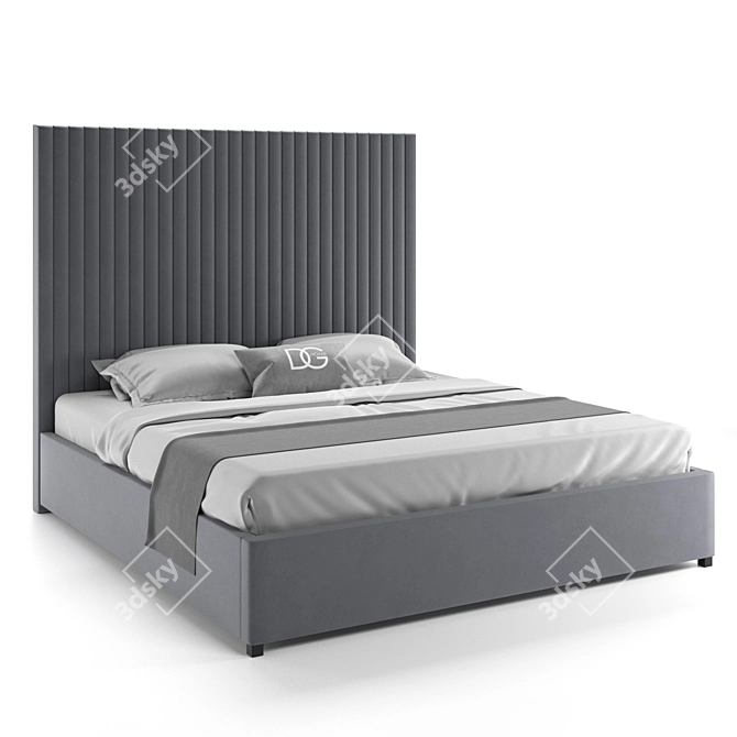 Elegant Gray Velvet Mora Bed 3D model image 5