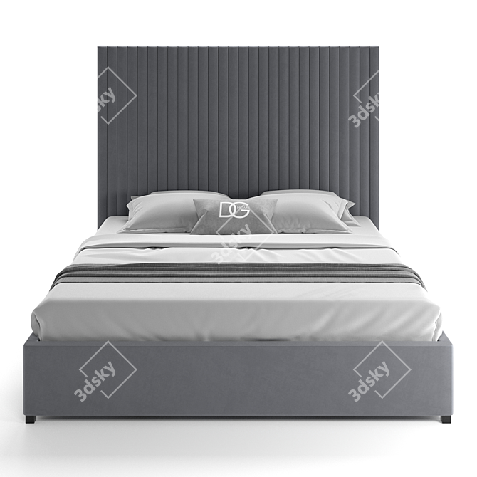 Elegant Gray Velvet Mora Bed 3D model image 10