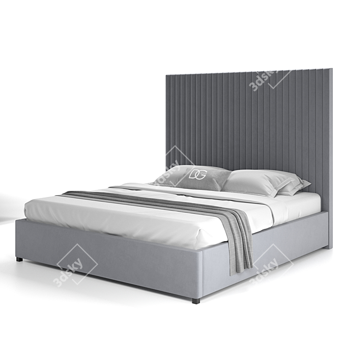 Elegant Gray Velvet Mora Bed 3D model image 11