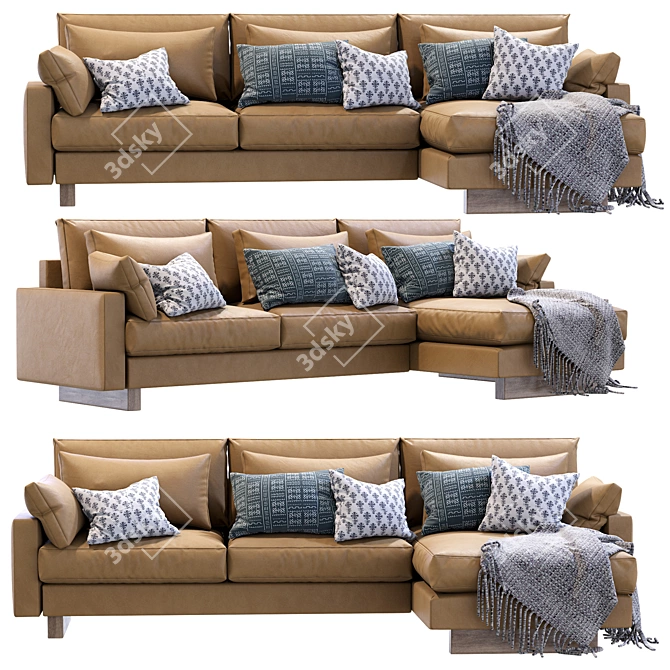 Modern Leather Harmony Sofa 3D model image 4