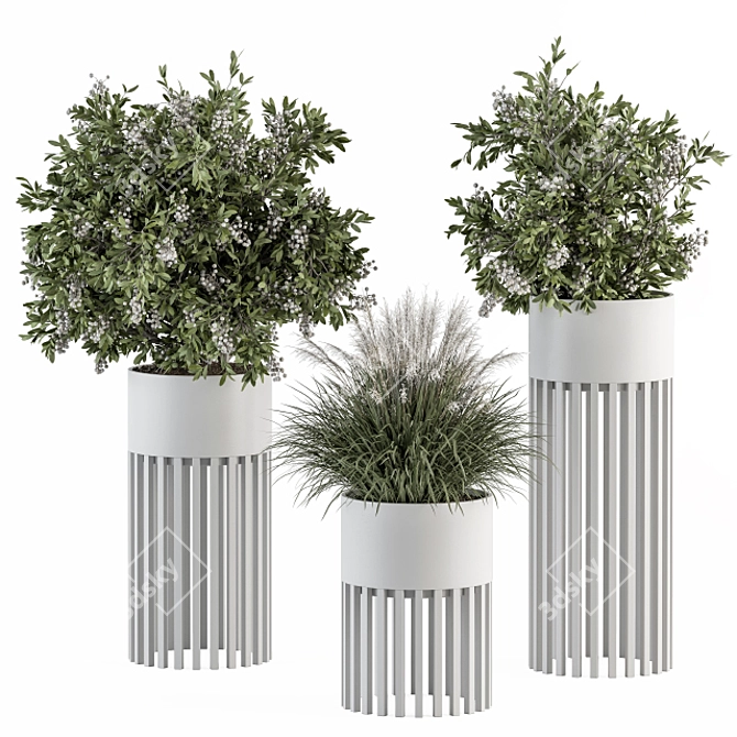 Indoor Plant Set: Round Stand, White Pot 3D model image 1