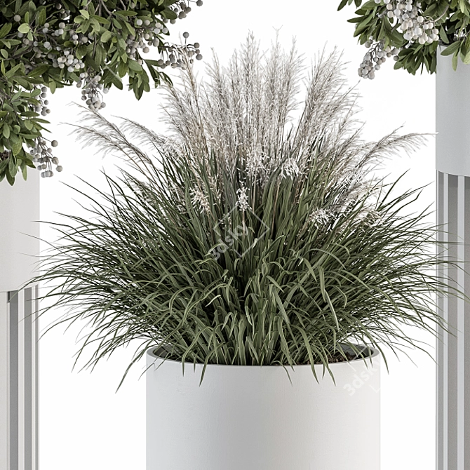 Indoor Plant Set: Round Stand, White Pot 3D model image 3