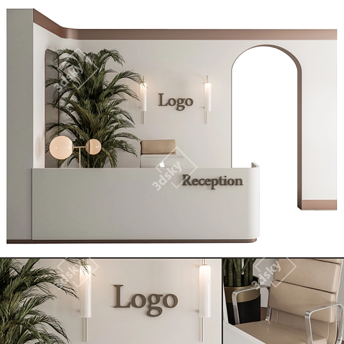 Elegant Reception Desk & Wall Decor 3D model image 1