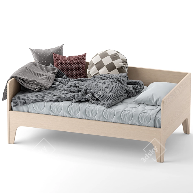 Modern Wood and Fabric Toddler Bed 3D model image 2