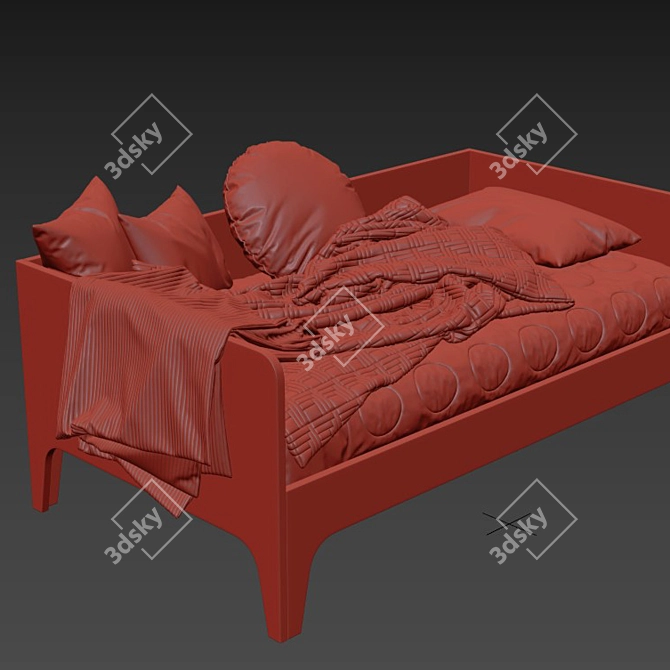 Modern Wood and Fabric Toddler Bed 3D model image 4