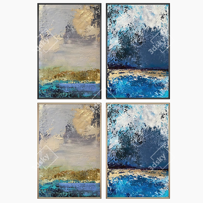 Modern Art Paintings: Set of 2 with 4 Frame Options 3D model image 2