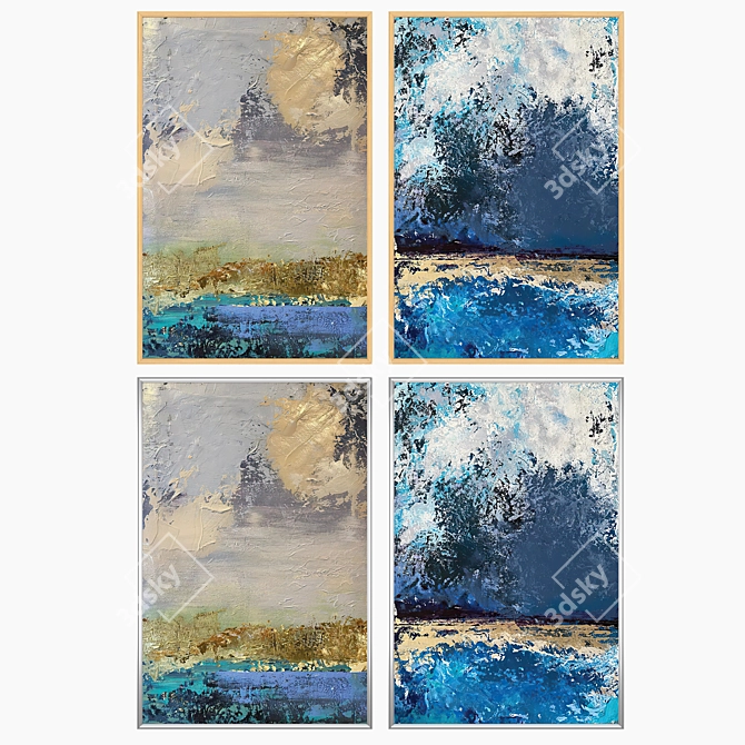 Modern Art Paintings: Set of 2 with 4 Frame Options 3D model image 3