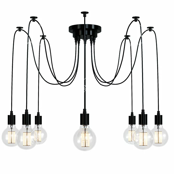 Sleek Black Cable Chandelier 3D model image 1