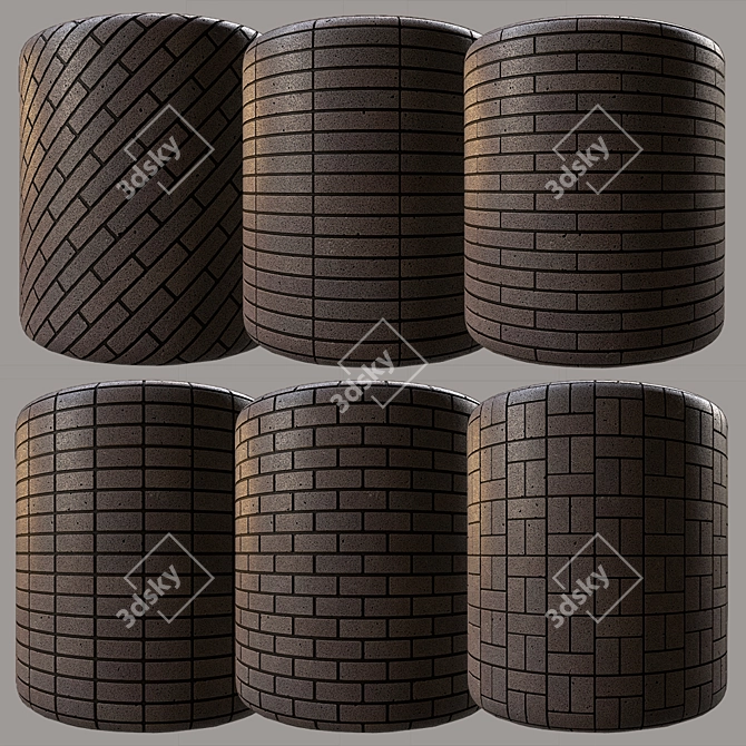 Modern Black Granite Brick Texture 3D model image 1