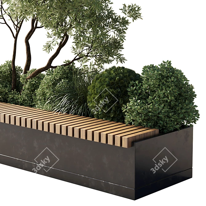 Green Urban Benches Collection with Plants & Trees 3D model image 3