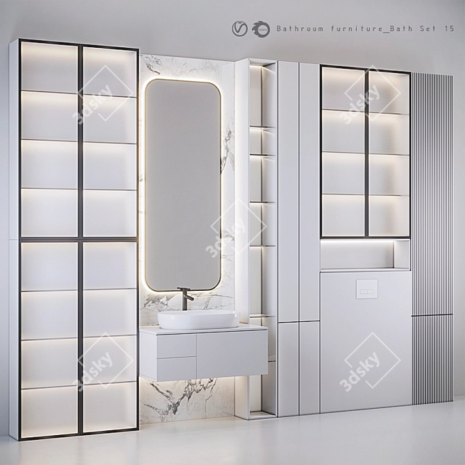 15-Piece Bathroom Furniture Set 3D model image 2