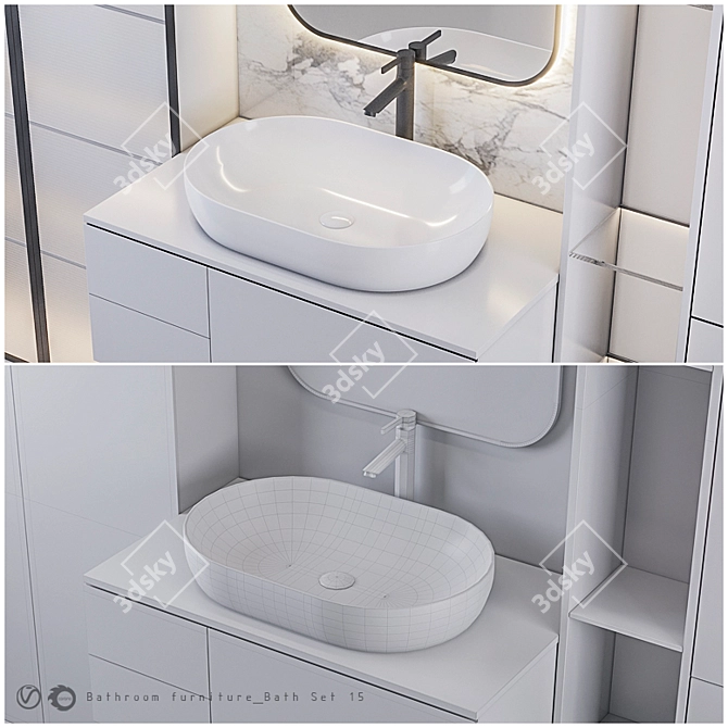 15-Piece Bathroom Furniture Set 3D model image 4