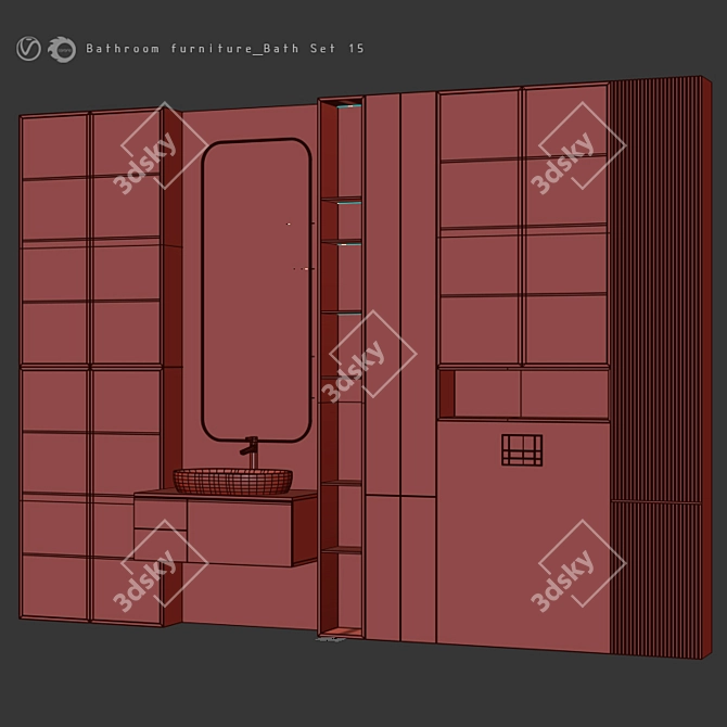 15-Piece Bathroom Furniture Set 3D model image 6