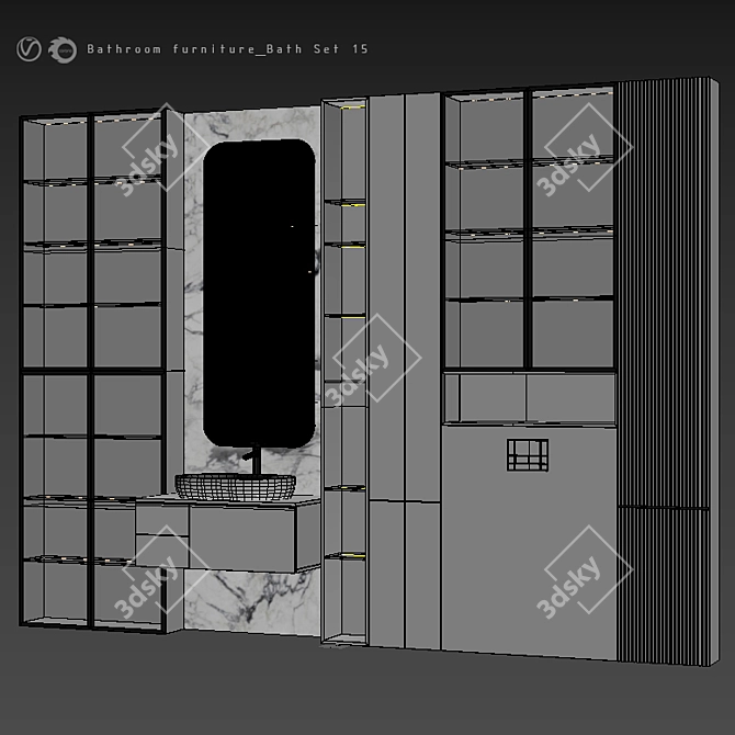 15-Piece Bathroom Furniture Set 3D model image 7