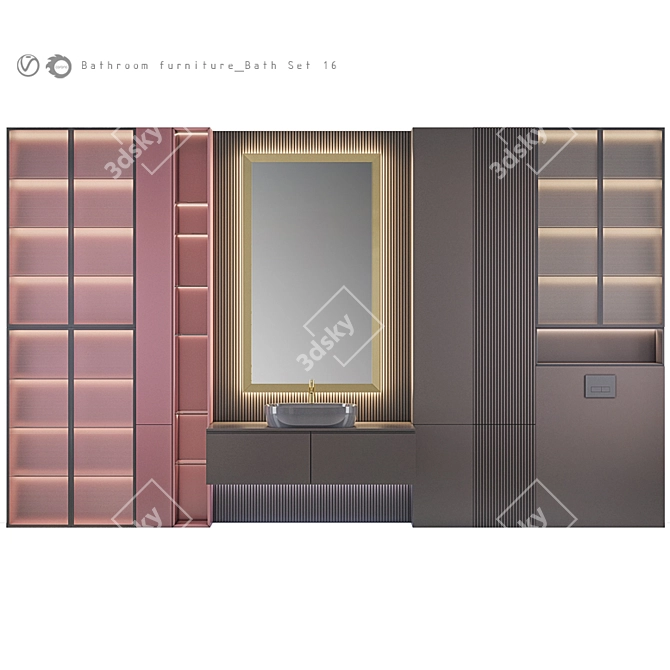 16-Piece Bathroom Furniture Set 3D model image 1
