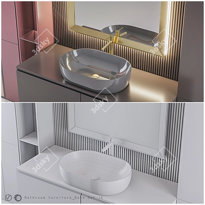 16-Piece Bathroom Furniture Set 3D model image 3