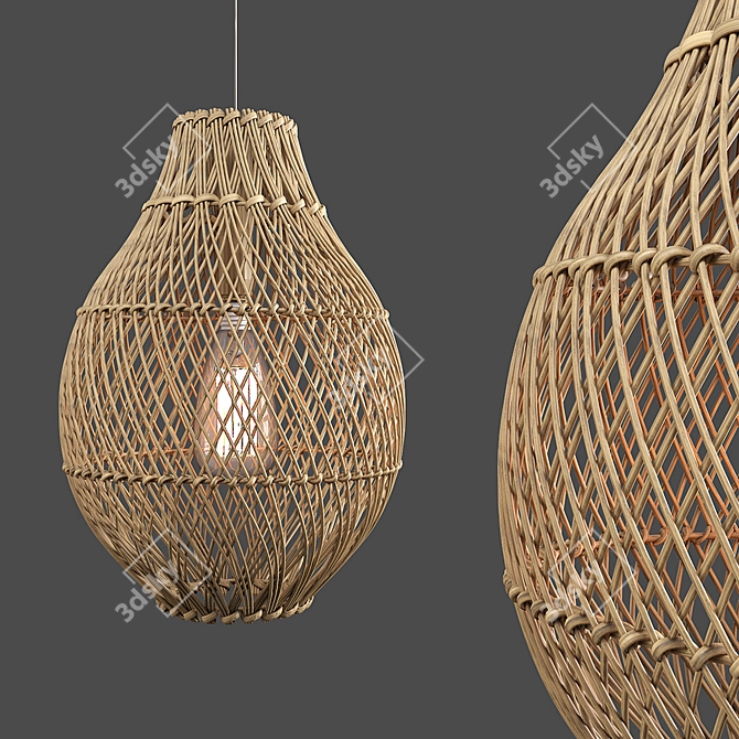 Natural Rattan Trio Pendant Lights 3D model image 3