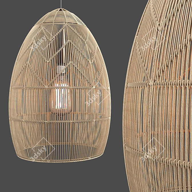 Natural Rattan Trio Pendant Lights 3D model image 4