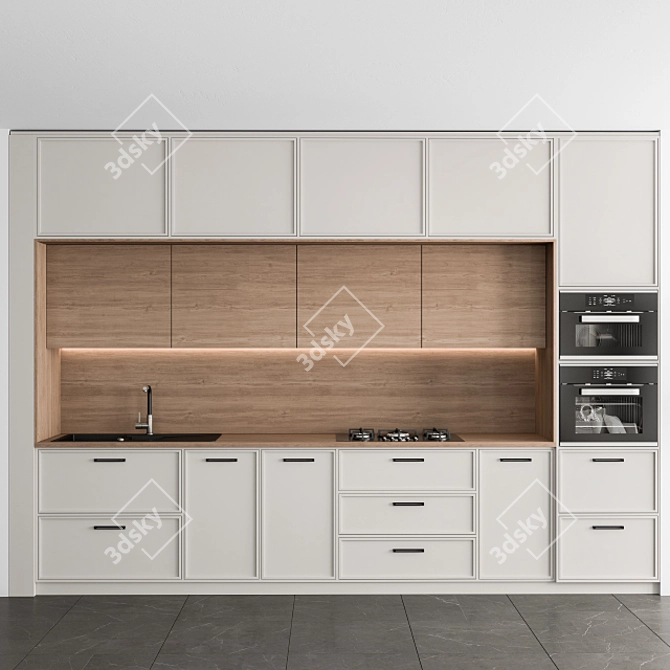 Modern Classic White Wood Kitchen 3D model image 1
