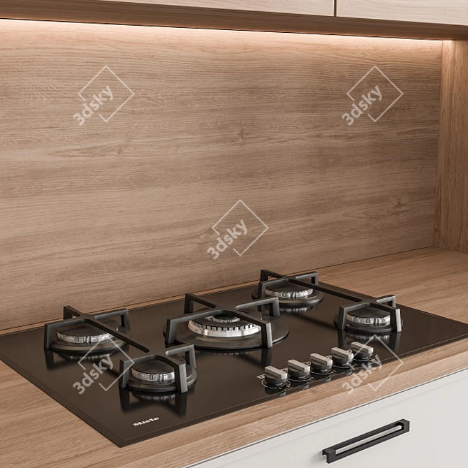 Modern Classic White Wood Kitchen 3D model image 2