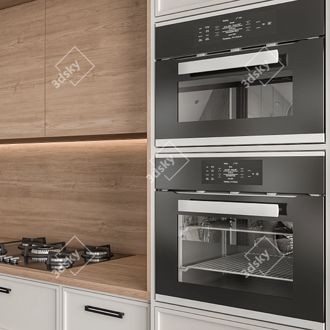 Modern Classic White Wood Kitchen 3D model image 4