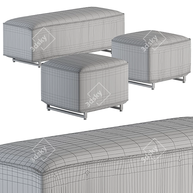 Versatile Two Type Bench & Pouf Set 3D model image 2