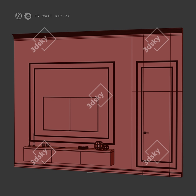 Modern TV Wall Mount Set 3D model image 6