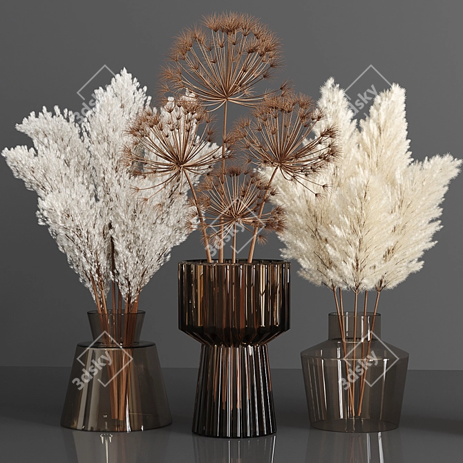 Elegant Dried Pampas Bouquet 3D model image 1